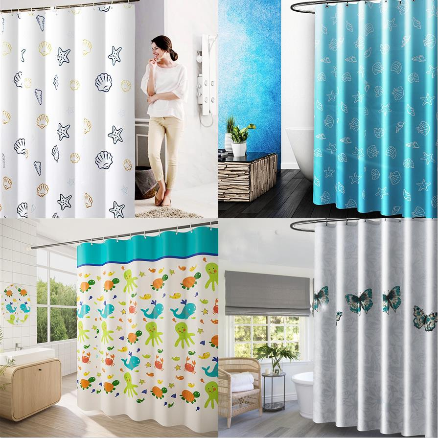 Giây giết giá Shower Curtain Rèm phòng tắm / Rèm cửa sổ họa tiết đại dương Rèm tắm phòng tắm Rèm tắm màu đen và trắng xám xanh