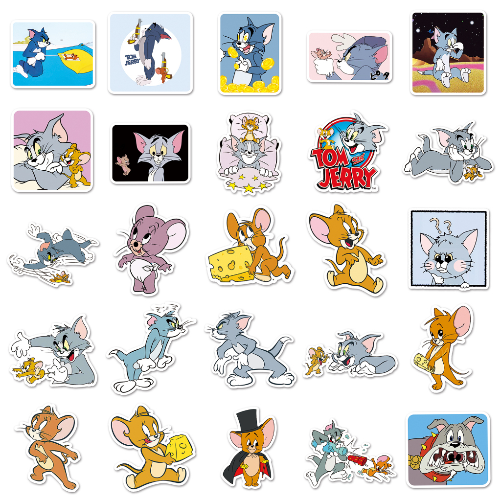 Bộ 50 Miếng Dán Trang Trí Xe Hơi Chống Thấm Nước Hình Tom Và Jerry Vui Nhộn