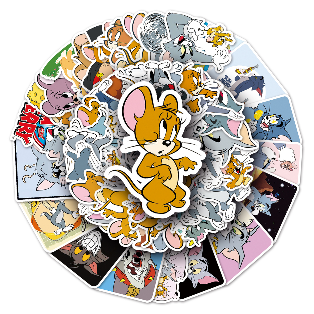 Bộ 50 Miếng Dán Trang Trí Xe Hơi Chống Thấm Nước Hình Tom Và Jerry Vui Nhộn