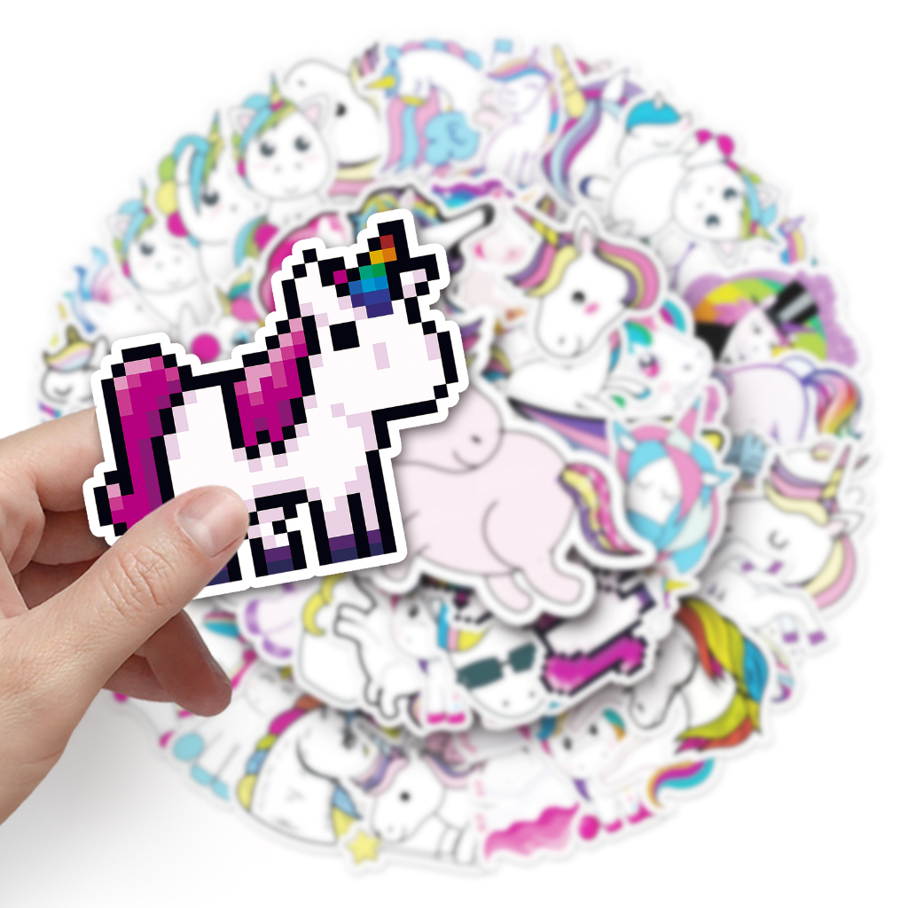 Bộ 50 Miếng Dán Trang Trí Xe Hơi / Nhà Cửa Hình Kỳ Lân Vui Nhộn Chống Thấm Nước