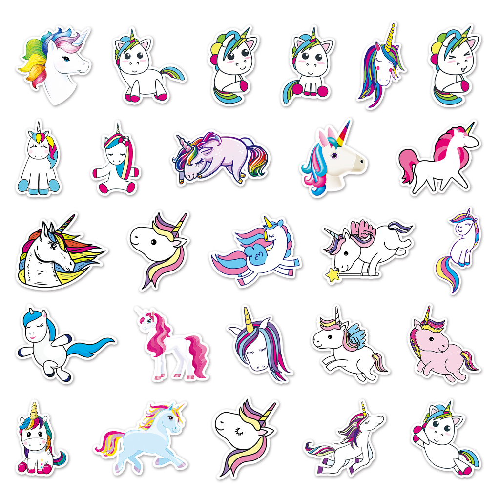 Bộ 50 Miếng Dán Trang Trí Xe Hơi / Nhà Cửa Hình Kỳ Lân Vui Nhộn Chống Thấm Nước