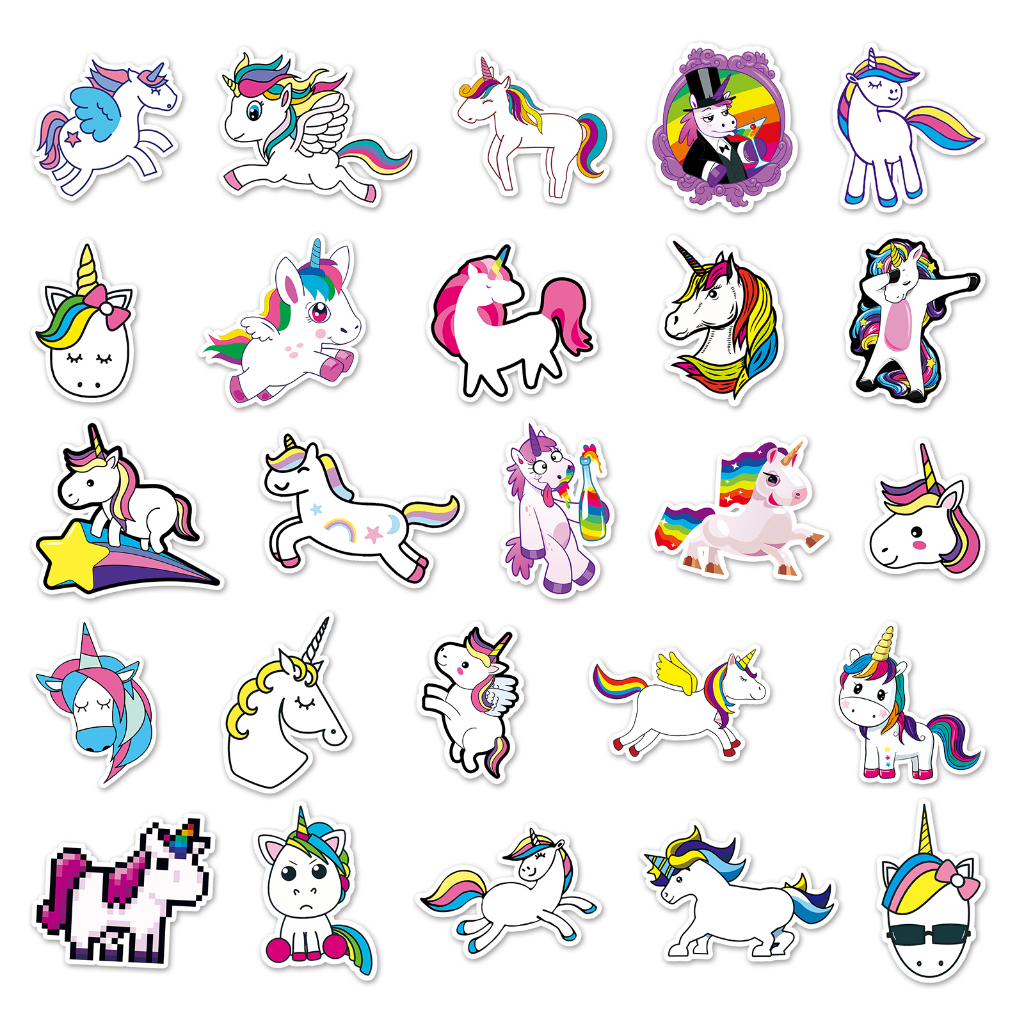Bộ 50 Miếng Dán Trang Trí Xe Hơi / Nhà Cửa Hình Kỳ Lân Vui Nhộn Chống Thấm Nước