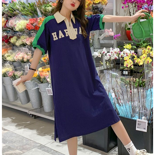 Đầm Thun polo Dáng Dài Phong Cách Hàn Quốc Thời Trang Mùa Hè Xinh Xắn Cho Nữ