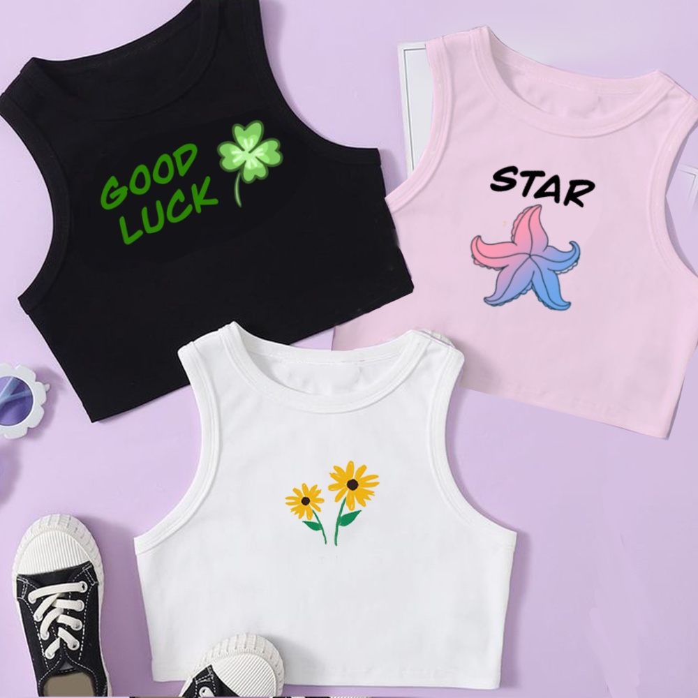 Áo Croptop In Họa Tiết Dễ Thương Chất Lượng Cao Phong Cách Hàn Quốc Thời Trang Mùa Hè Cho Bé Gái