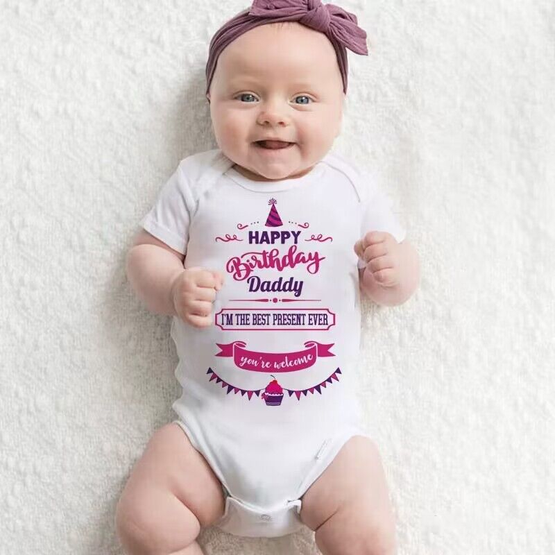 Áo Liền Quần Tay Ngắn In Chữ Happy Birthday Daddy Dễ Thương Thời Trang Mùa Hè Cho Bé Sơ Sinh Từ 0-24 Tuổi