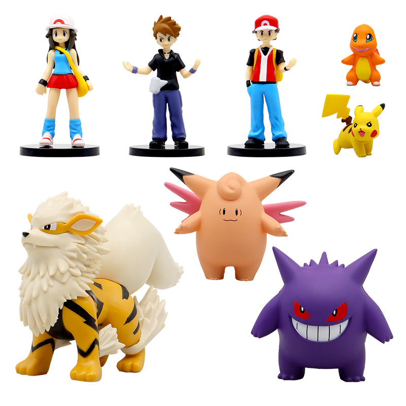 Bộ 8 Mô Hình Nhân Vật Tro Ketchum Gengar Arcanine Pikachu Charmander Gary Oak Trang Trí Bánh Kem