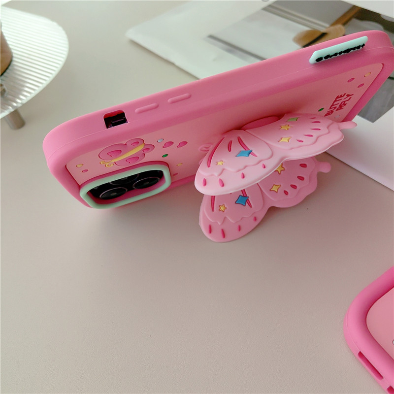 Ốp Điện Thoại Silicon Có Giá Đỡ Hình Bướm 3D Cho iPhone 14 13 12 Pro Max 11 14promax