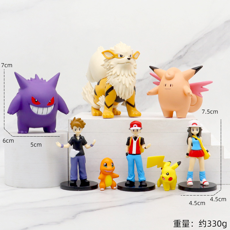 Bộ 8 Mô Hình Nhân Vật Tro Ketchum Gengar Arcanine Pikachu Charmander Gary Oak Trang Trí Bánh Kem