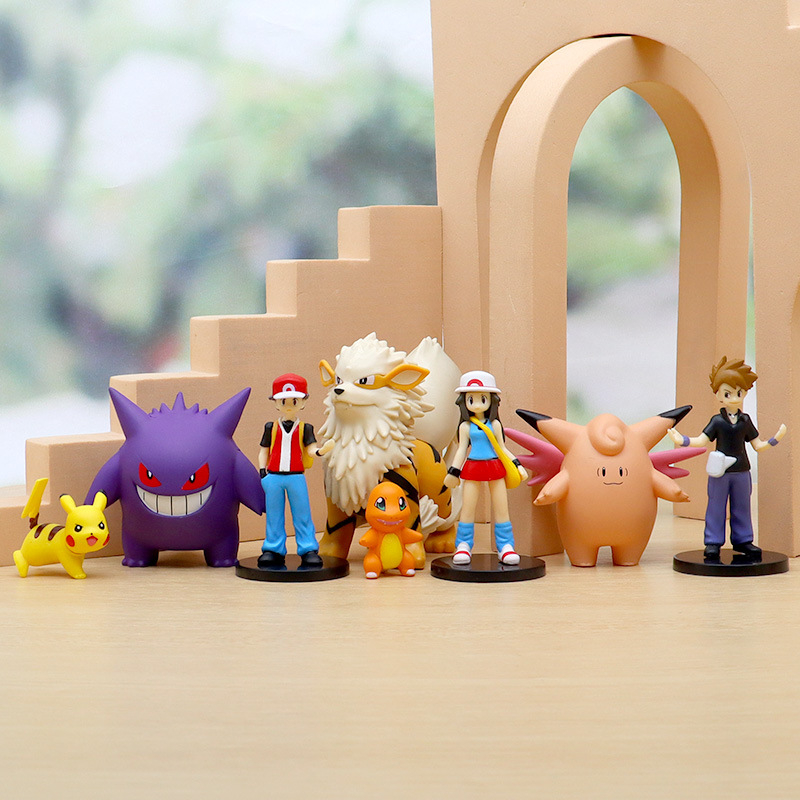 Bộ 8 Mô Hình Nhân Vật Tro Ketchum Gengar Arcanine Pikachu Charmander Gary Oak Trang Trí Bánh Kem