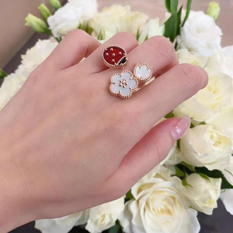 Nhẫn Hở Hình Bọ Cánh Cứng May Mắn Cánh Vàng Hồng carnelian onyx