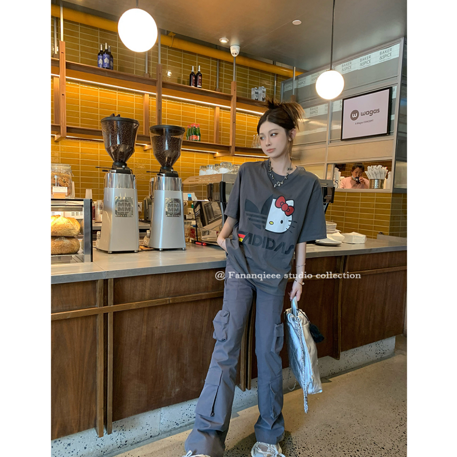 Hello kitty Áo Thun Baby Tee Tay Ngắn Cổ Tròn In Họa Tiết Hoạt Hình Kitty Dễ Thương Thời Trang Cho Nữ