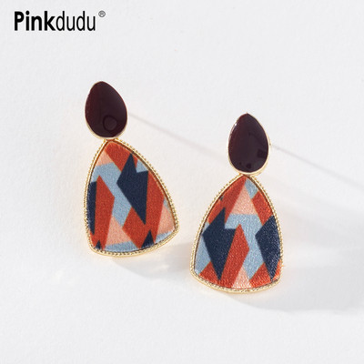 Khuyên tai Pinkdudu PD1280 hợp kim hình tam giác tráng men màu ấm áp phong cách vintage thời trang cho nữ
