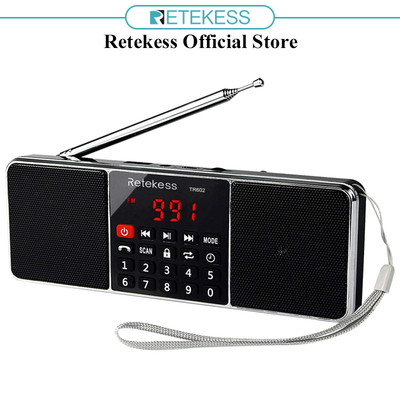 Retekess TR602 Đài phát thanh Bluetooth âm thanh nổi AM FM di động với loa máy nghe nhạc MP3 không dây Hỗ trợ đầu vào Thẻ TF Đĩa USB có màn hình LED Hẹn giờ ngủ (Đen)