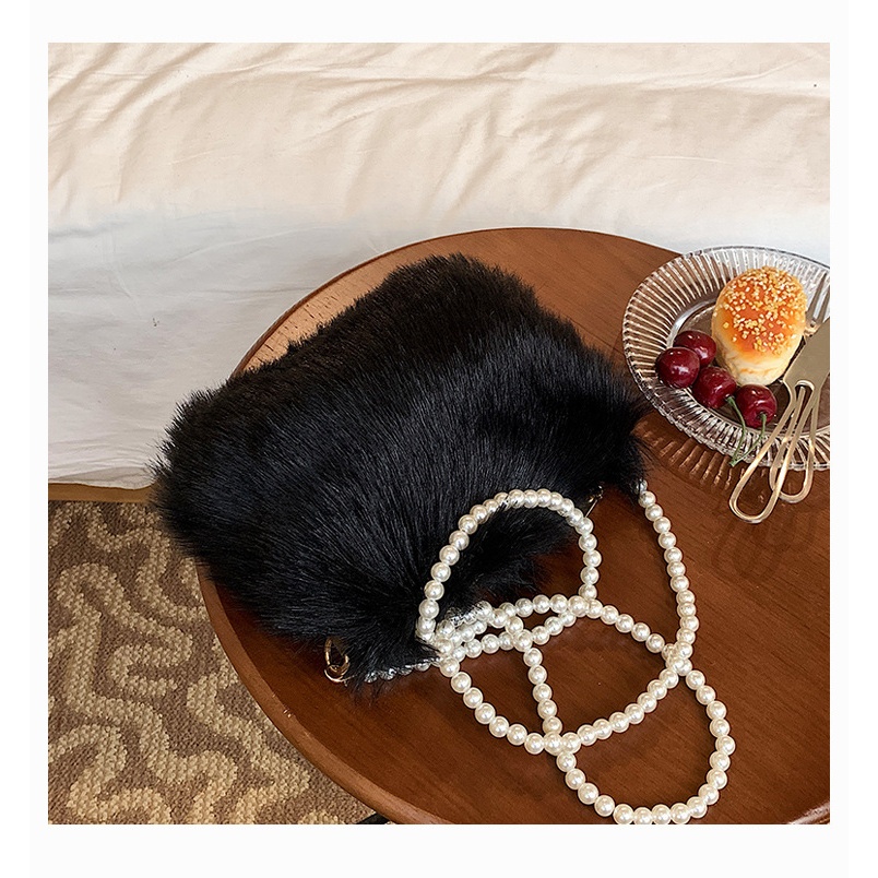 Túi đeo chéo hình vuông nhỏ phối lông dây xích đính ngọc trai giả thời trang thu đông mẫu mới cho nữ