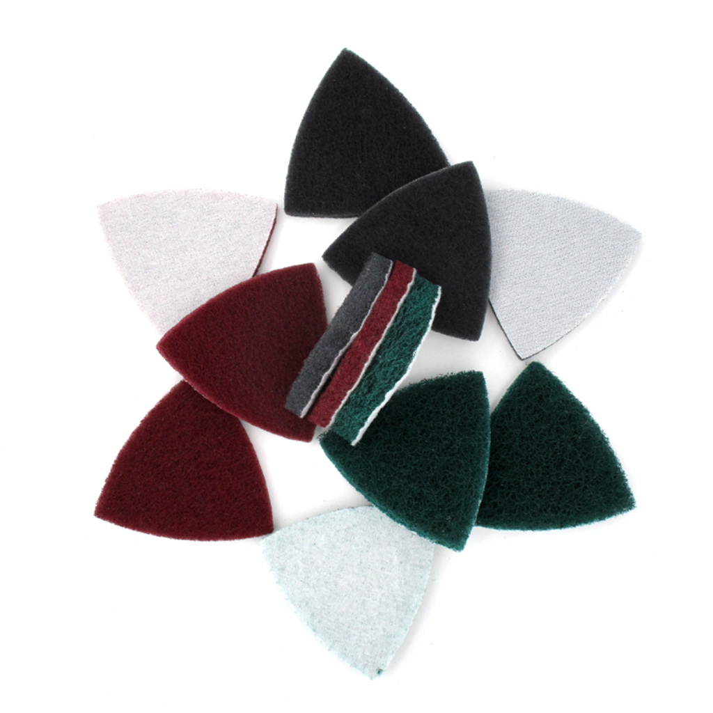 90 * 90 * 90mm tam giác sợi nylon móc cọ rửa & vòng đĩa miếng đệm làm sạch mài mòn tấm hoàn thiện tấm công nghiệp grit 240 # 400 # 800 #