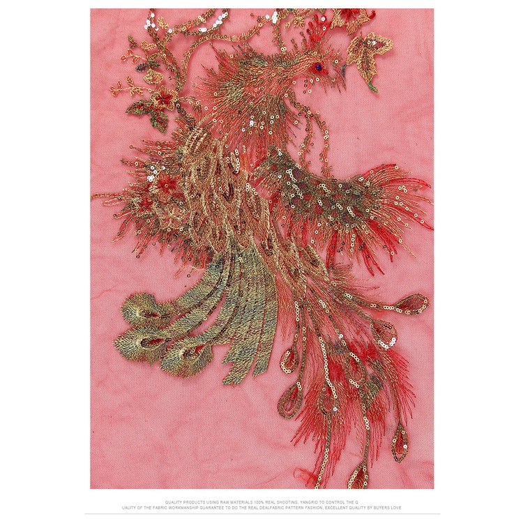 Miếng Dán Ủi Trang Trí Váy Cưới Hình Hoa Và Chim Công 3D Kích Thước 50 * 30CM