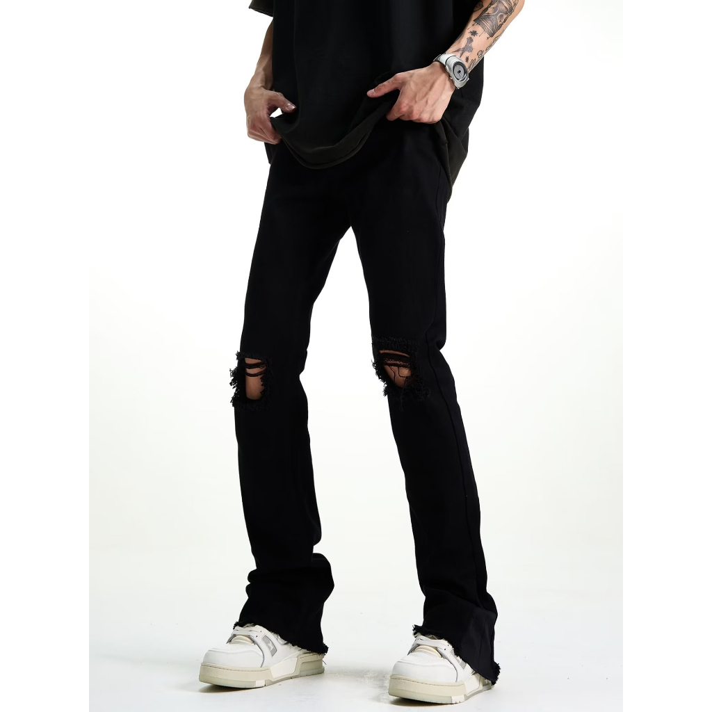 Quần jean nam rách gối hiphop street style quần jean nam đen rách gối thời trang skinny quần jean ống đứng phong cách Hàn Quốc