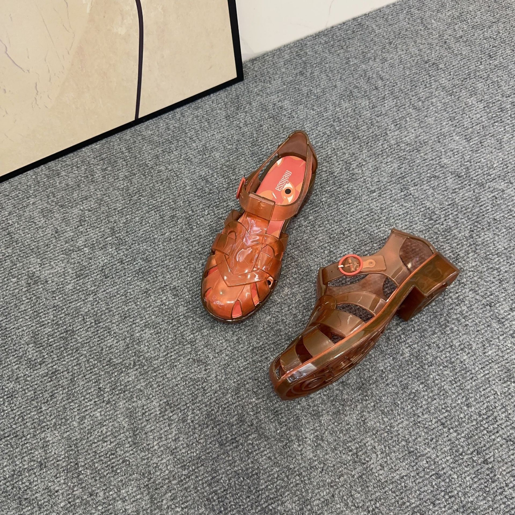 Sandal Cao Gót Bít Mũi Dệt Kim Phong Cách Retro Roman Mới 2023 Cho Nữ Đi Biển