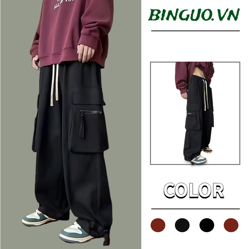 Quần kaki túi hộp Hiphop ống rộng xuông nam nữ thời trang Phong cách Hàn Quốc Quần cargo pants baggy unisex Zipper túi lớn Quần jogger nam form rộng