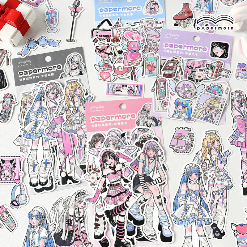 Set 20 Tấm Sticker Dán Trang Trí Sổ Tay Hình Cô Gái Hoạt Hình Đáng Yêu