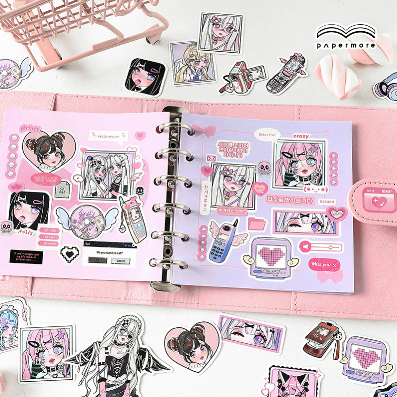 Set 20 Tấm Sticker Dán Trang Trí Sổ Tay Hình Cô Gái Hoạt Hình Đáng Yêu