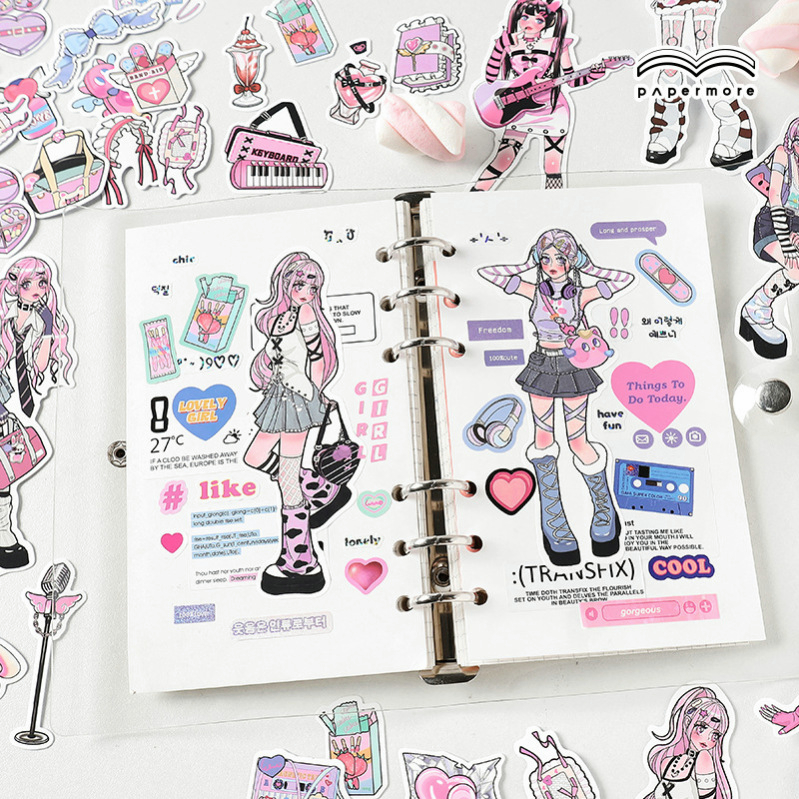 Set 20 Tấm Sticker Dán Trang Trí Sổ Tay Hình Cô Gái Hoạt Hình Đáng Yêu