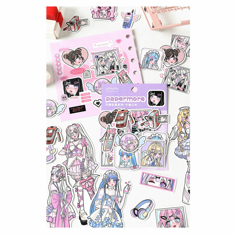 Set 20 Tấm Sticker Dán Trang Trí Sổ Tay Hình Cô Gái Hoạt Hình Đáng Yêu