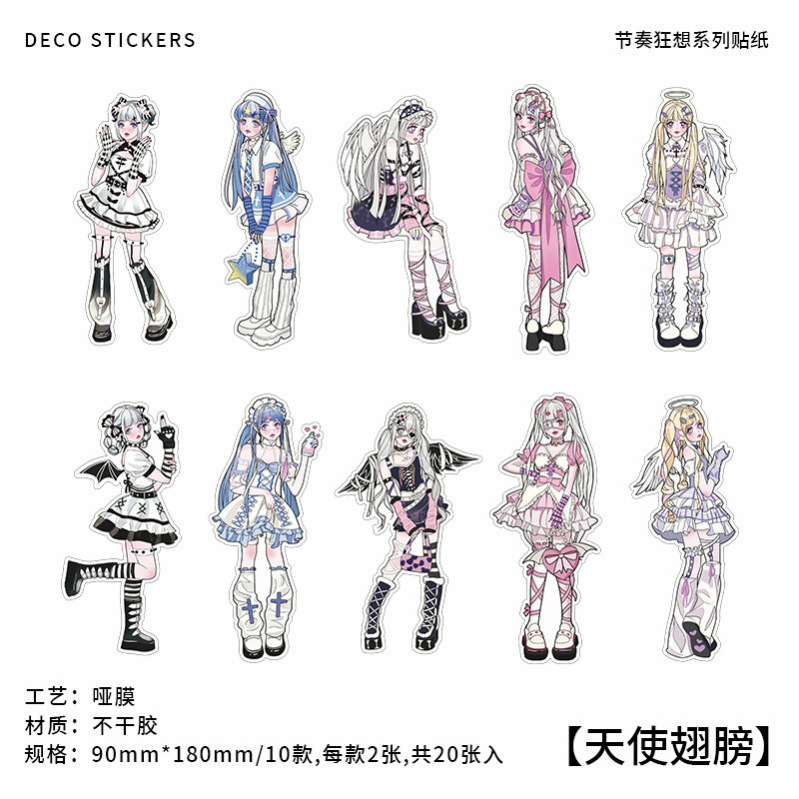 Set 20 Tấm Sticker Dán Trang Trí Sổ Tay Hình Cô Gái Hoạt Hình Đáng Yêu