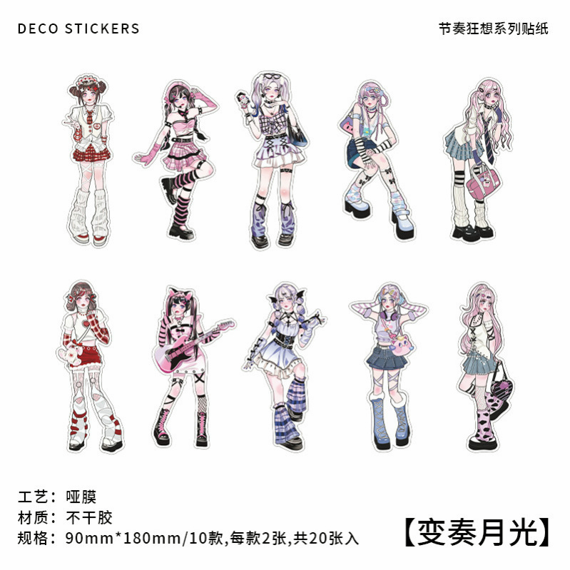 Set 20 Tấm Sticker Dán Trang Trí Sổ Tay Hình Cô Gái Hoạt Hình Đáng Yêu