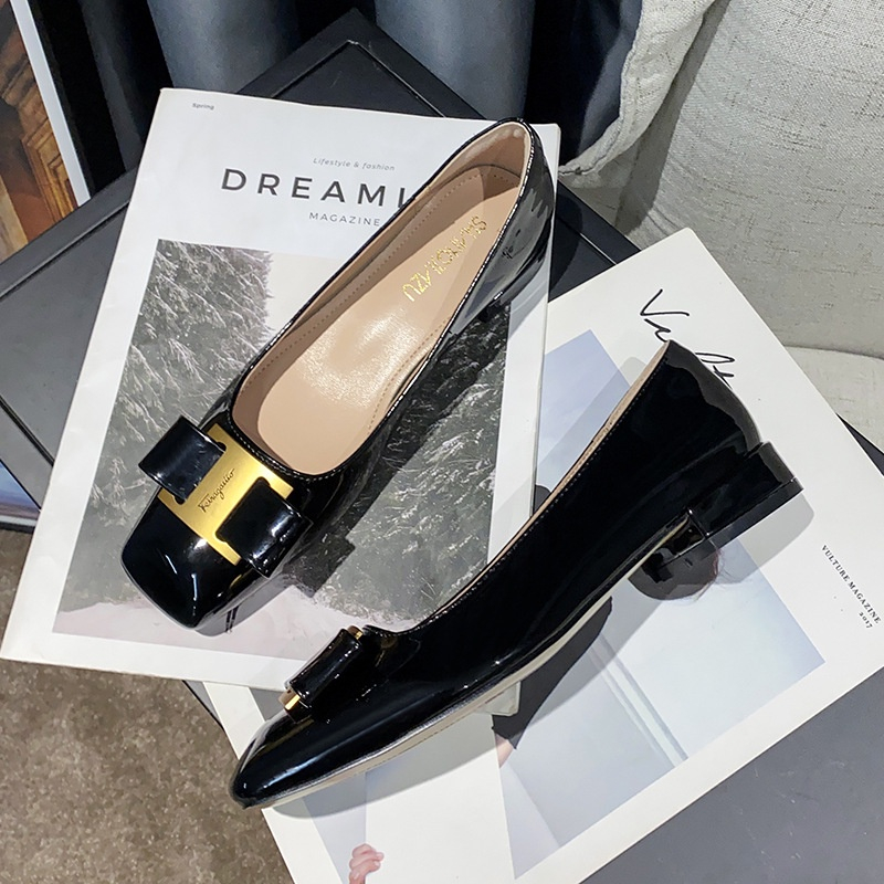 Giày Cao Gót 3Cm Da Bóng Mũi Vuông Size 33-42 Thời Trang Mùa Hè 2023 Cho Nữ