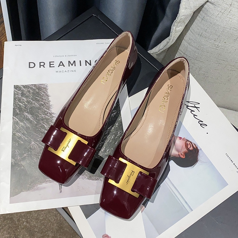 Giày Cao Gót 3Cm Da Bóng Mũi Vuông Size 33-42 Thời Trang Mùa Hè 2023 Cho Nữ