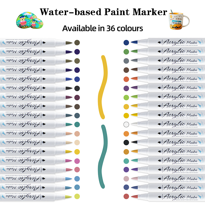 Set 12 / 24 / 36 Bút Màu Vẽ Tranh Đầu Mềm Bằng Acrylic Diy