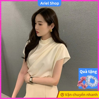 Áo sơ mi cổ đứng xếp ly thời trang cho nữ