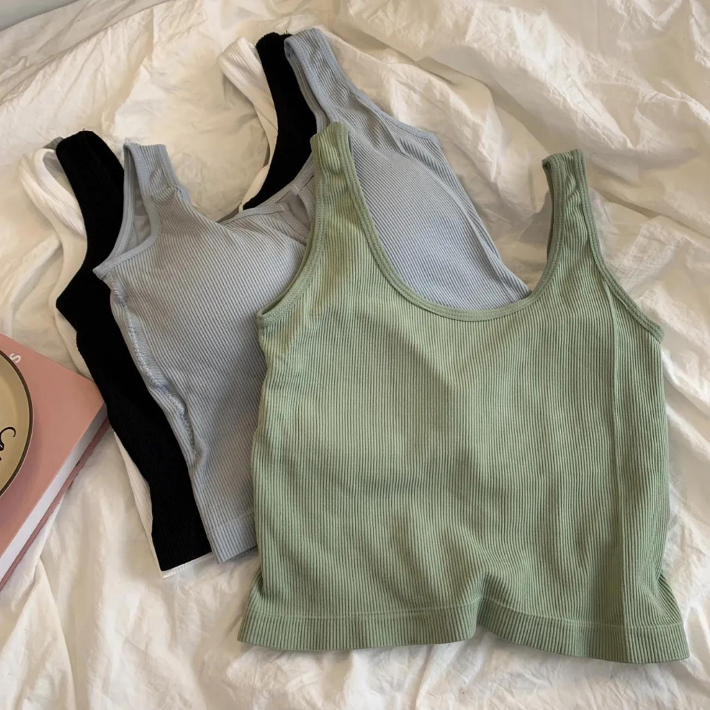 Áo Lót Hai Dây Có Đệm Ngực Màu Trắng Đen Thời Trang Mùa Hè Cho Nữ