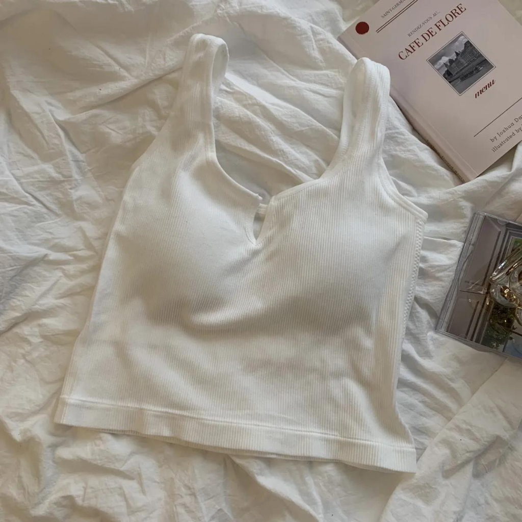 Áo Lót Hai Dây Có Đệm Ngực Màu Trắng Đen Thời Trang Mùa Hè Cho Nữ