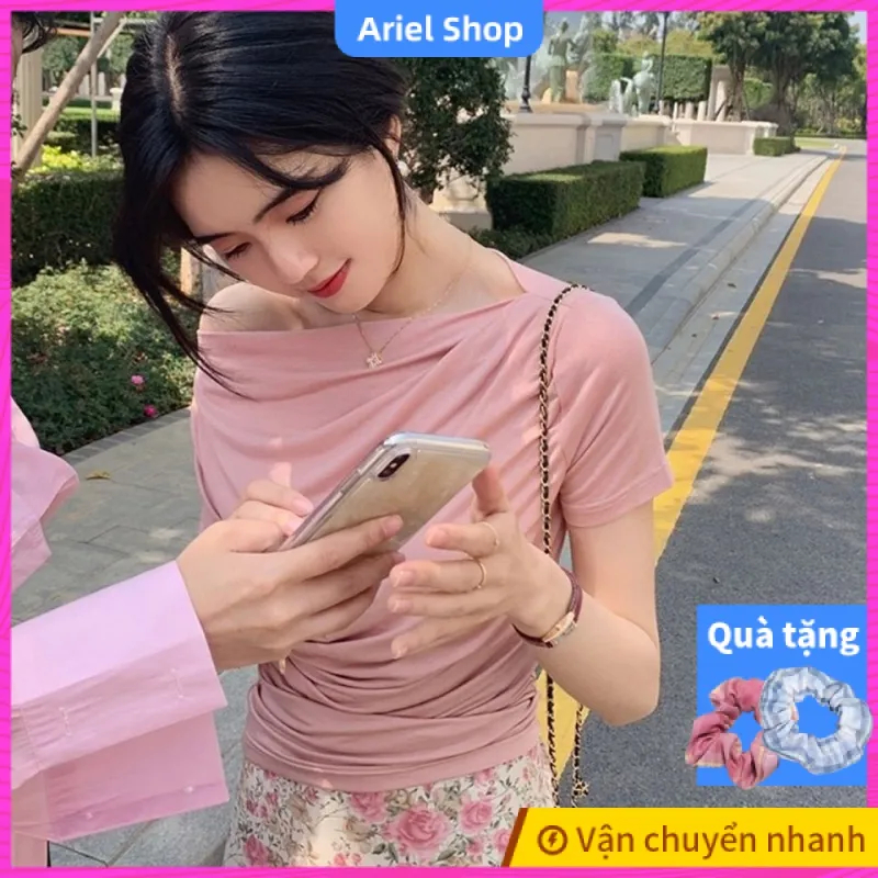 Áo Thun Tay Ngắn Dáng Rộng Thiết Kế Xếp Ly Kiểu Pháp Thời Trang Xuân Hè Hàng Mới 2023