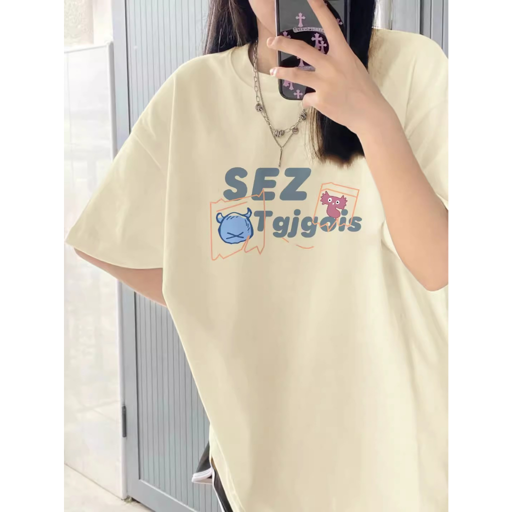 Áo Thun Cotton Tay Ngắn Dáng Rộng In Họa Tiết Anime Thời Trang Cho Nữ