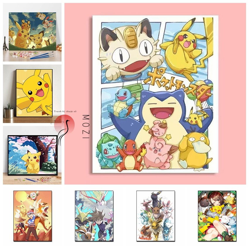 MOZI ✨Tranh Sơn Dầu Kỹ Thuật Số Tự Tô Màu Hình Pikachu Dễ Thương Dùng Trang Trí Nhà Cửa tranh số hóa theo yêu cầu tranh tô màu theo số theo yêu cầu sơn acrylic tranh tô màu số hoá theo yêu cầu