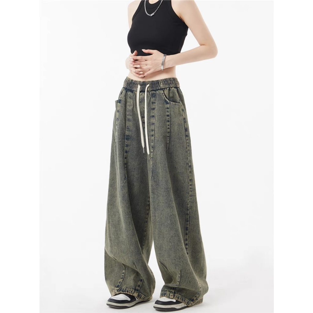 Quần Jean Dáng Rộng Phong Cách Vintage Thời Trang Hàn Quốc Quần jean ống rộng nữ quần jean baggy quần jean nữ