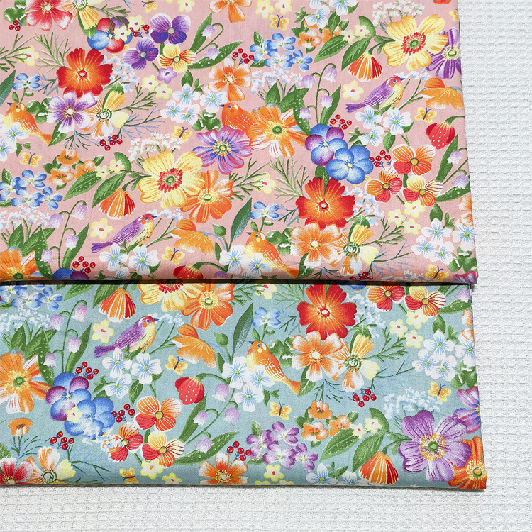 Tấm Vải cotton 60 '' / 160 cm Họa Tiết Hoa Và Chim Nhiều Màu Sắc Dùng Để May Đồ