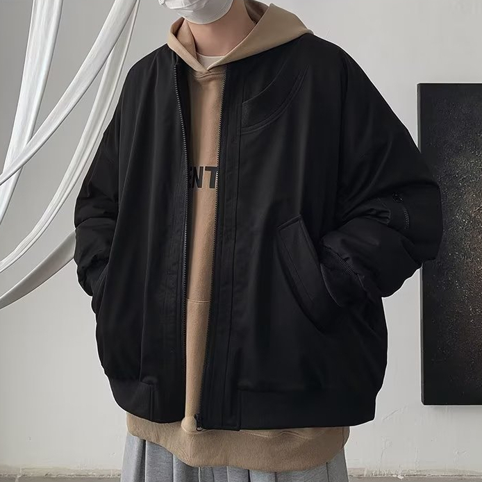 Áo khoác kaki nam mỹ vintage thời trang áo khoác bomber nam bóng chàyphong cách đường phố simple loose áo khoác unisex