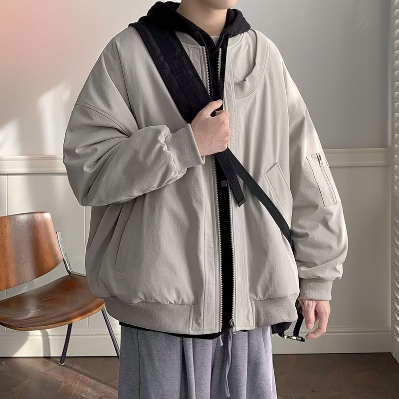 Áo khoác kaki nam mỹ vintage thời trang áo khoác bomber nam bóng chàyphong cách đường phố simple loose áo khoác unisex
