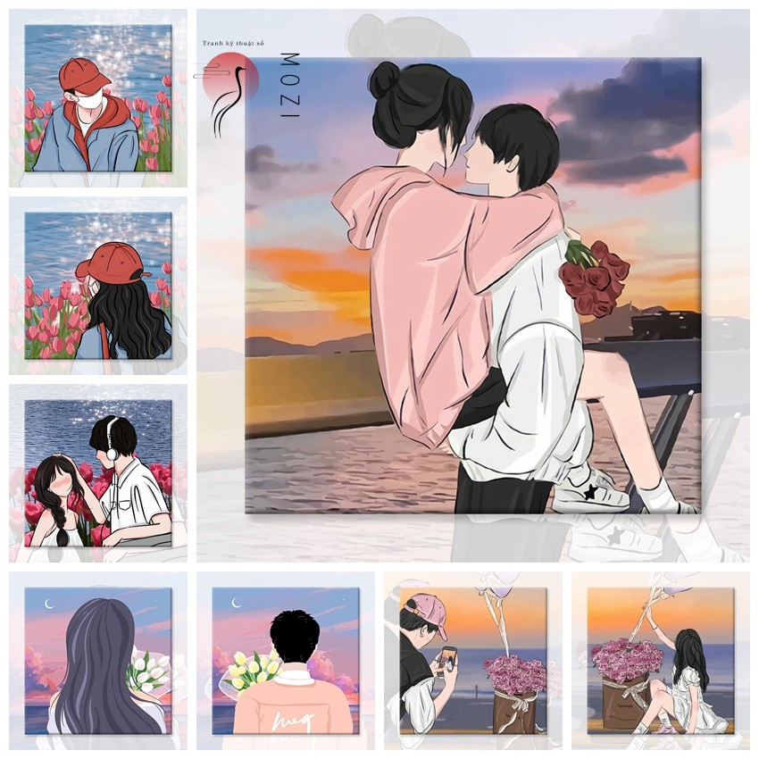 MOZI ✨cặp đôi hạnh phúc 40*50cm tranh tô màu theo số tranh tô màu số hoá tranh số hoá anime Tranh tô