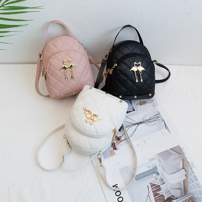 BigBags Có hàng sẵn Phụ Nữ Ba Lô Nhỏ Thiên Nga Mặt Dây Chuyền Thêu Hai Lớp Mini Du Lịch Dễ Thương Cho Bé Gái
