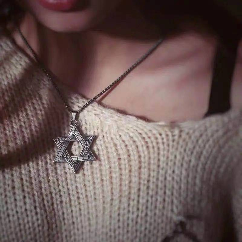 Vòng cổ Mặt Ngôi Sao Sáu Cánh Phong Cách Hip Hop Đường Phố Âu Mỹ Thời Trang Cho Nam Và Nữ