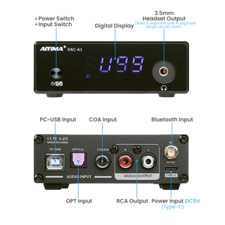 AIYIMA Mini Headphone Amplifier Bluetooth 5.0 Decoder Remote Control DAC-A1