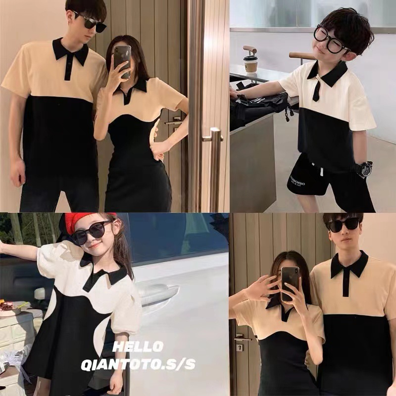 Áo Thun Gia Đình Dạng Đầm Mini Có Cổ Thời Trang Plus Size