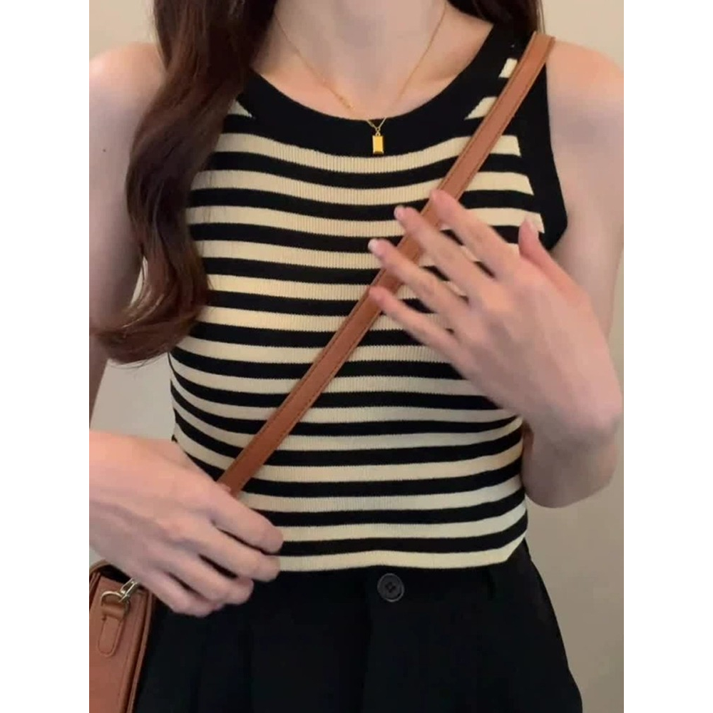 ZHELIHANGFEI Áo Dệt Kim Không Tay Dáng Ôm Họa Tiết Kẻ Sọc Thời Trang Mùa Hè Cho Nữ