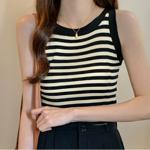 ZHELIHANGFEI Áo Dệt Kim Không Tay Dáng Ôm Họa Tiết Kẻ Sọc Thời Trang Mùa Hè Cho Nữ
