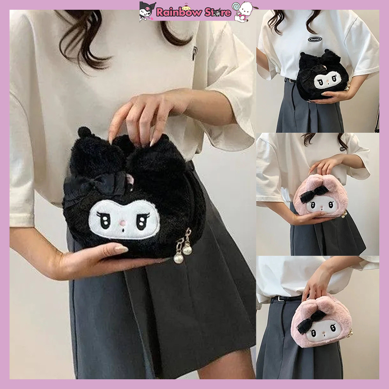 Túi Đựng Mỹ Phẩm Phủ Lông Hình Kuromi Melody